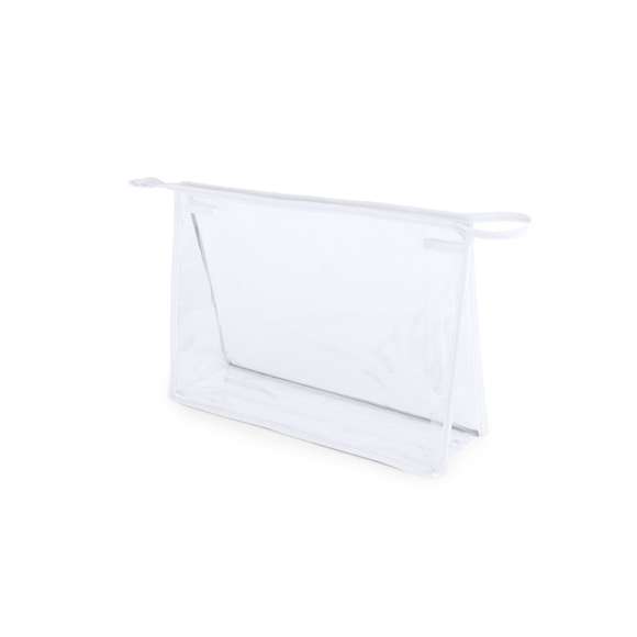  	Neceser multiusos en resistente PVC transparente con ribetes de refuerzo en vivos colores. Con cremallera y asa de transporte a juego.