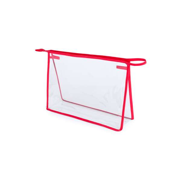  	Neceser multiusos en resistente PVC transparente con ribetes de refuerzo en vivos colores. Con cremallera y asa de transporte a juego.