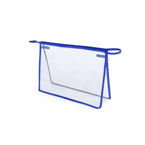  	Neceser multiusos en resistente PVC transparente con ribetes de refuerzo en vivos colores. Con cremallera y asa de transporte a juego.