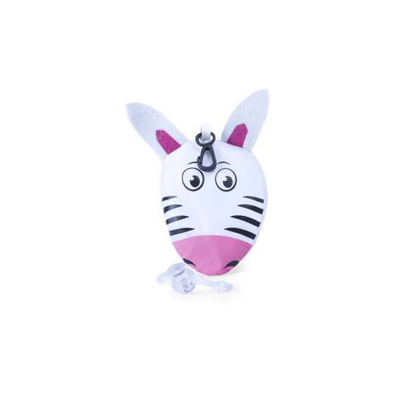 Mochila de cuerdas plegable para niño, en poliéster 190T de alegre diseño de animales y variada gama de colores. Con asa de transporte, cuerdas autocierre y refuerzos laterales a juego. Plegado de pequeño tamaño en forma de animalitos, con cuerda a juego y accesorio de ajuste.