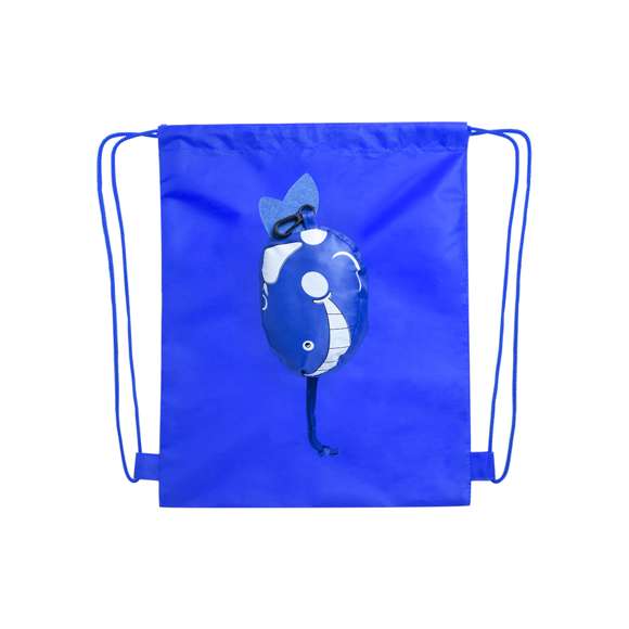 Mochila de cuerdas plegable para niño, en poliéster 190T de alegre diseño de animales y variada gama de colores. Con asa de transporte, cuerdas autocierre y refuerzos laterales a juego. Plegado de pequeño tamaño en forma de animalitos, con cuerda a juego y accesorio de ajuste.