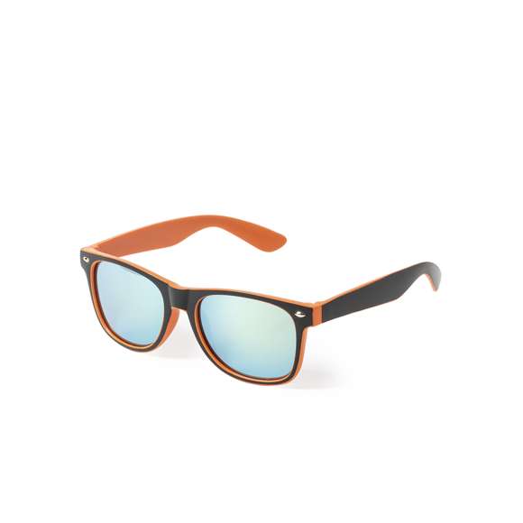 Gafas de sol con protección UV400 de clásico diseño. Con montura de acabado bicolor en divertidos colores y lentes espejados a juego.