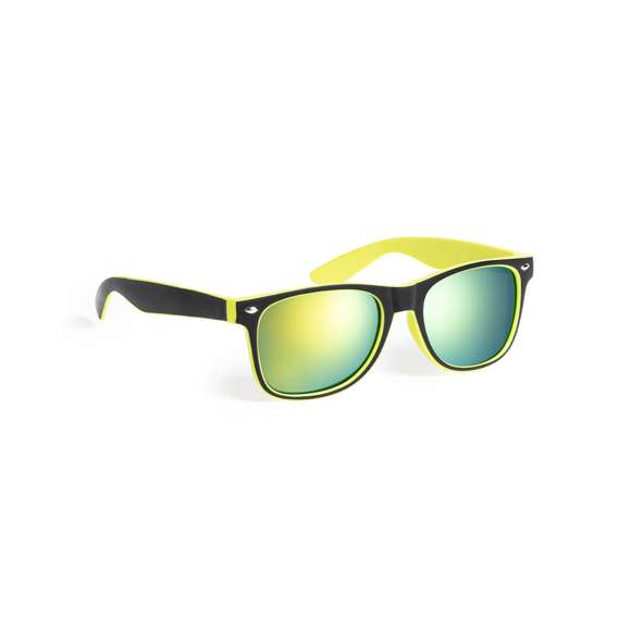 Gafas de sol con protección UV400 de clásico diseño. Con montura de acabado bicolor en divertidos colores y lentes espejados a juego.