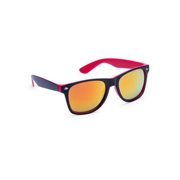 Gafas de sol con protección UV400 de clásico diseño. Con montura de acabado bicolor en divertidos colores y lentes espejados a juego.