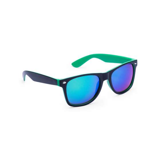 Gafas de sol con protección UV400 de clásico diseño. Con montura de acabado bicolor en divertidos colores y lentes espejados a juego.