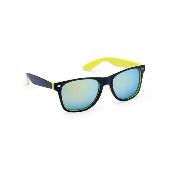 Gafas de sol con protección UV400 de clásico diseño. Con montura de acabado bicolor en divertidos colores y lentes espejados a juego.