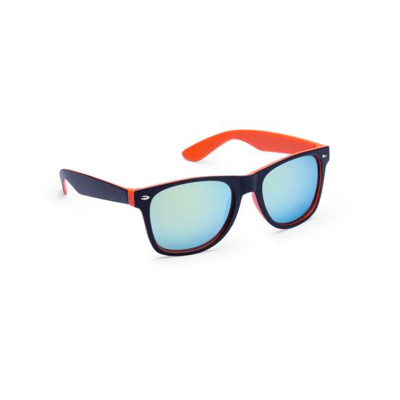 Gafas de sol con protección UV400 de clásico diseño. Con montura de acabado bicolor en divertidos colores y lentes espejados a juego.