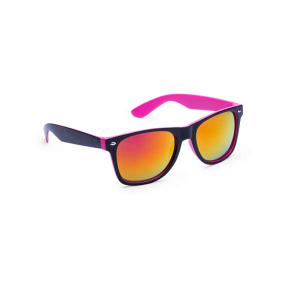 Gafas de sol con protección UV400 de clásico diseño. Con montura de acabado bicolor en divertidos colores y lentes espejados a juego.