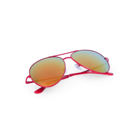 Gafas de sol estilo aviador con portección UV400. Con montura metálica en brillantes colores y lentes espejadas a juego.