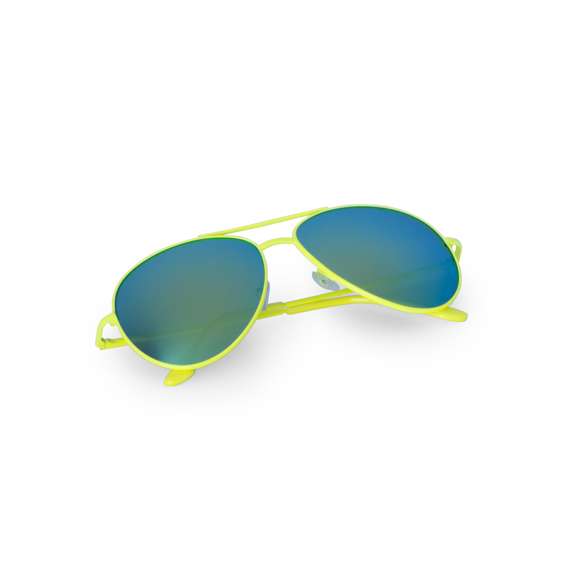 Gafas de sol estilo aviador con portección UV400. Con montura metálica en brillantes colores y lentes espejadas a juego.