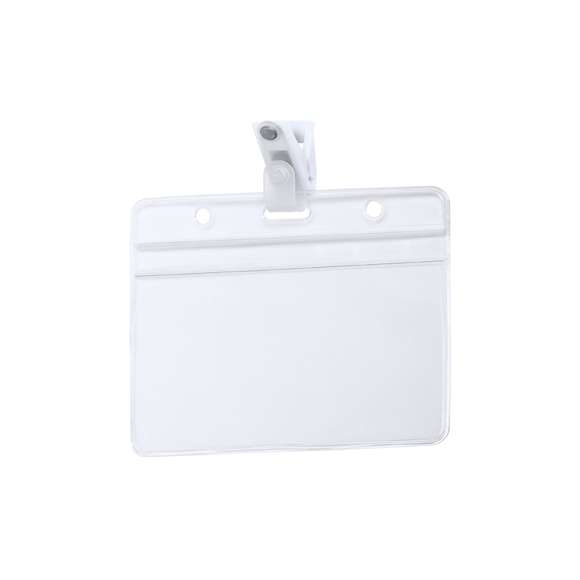  	Identificador troquelado en PVC con clip de fijación en color blanco. Disponible en diseño horizontal y vertical.