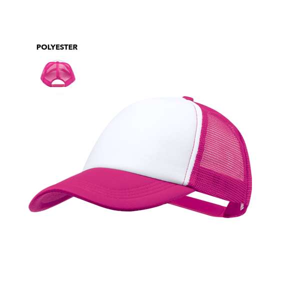 Gorra tipo trucker de 5 paneles en material 100% poliéster de suave acabado. En variada gama de vivos colores, con panel frontal en color blanco y cierre ajustable de plástico.