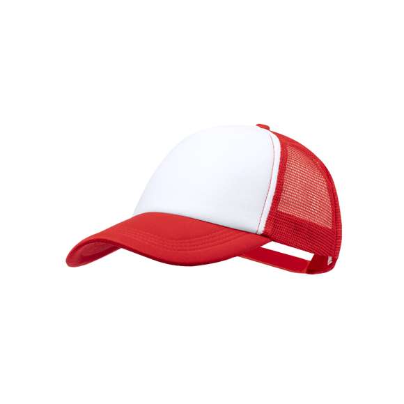 Gorra tipo trucker de 5 paneles en material 100% poliéster de suave acabado. En variada gama de vivos colores, con panel frontal en color blanco y cierre ajustable de plástico.