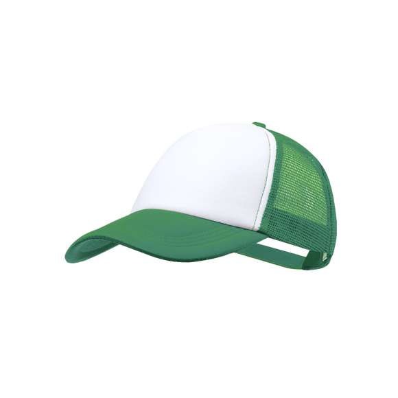 Gorra tipo trucker de 5 paneles en material 100% poliéster de suave acabado. En variada gama de vivos colores, con panel frontal en color blanco y cierre ajustable de plástico.