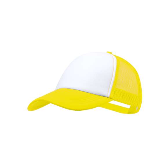 Gorra tipo trucker de 5 paneles en material 100% poliéster de suave acabado. En variada gama de vivos colores, con panel frontal en color blanco y cierre ajustable de plástico.
