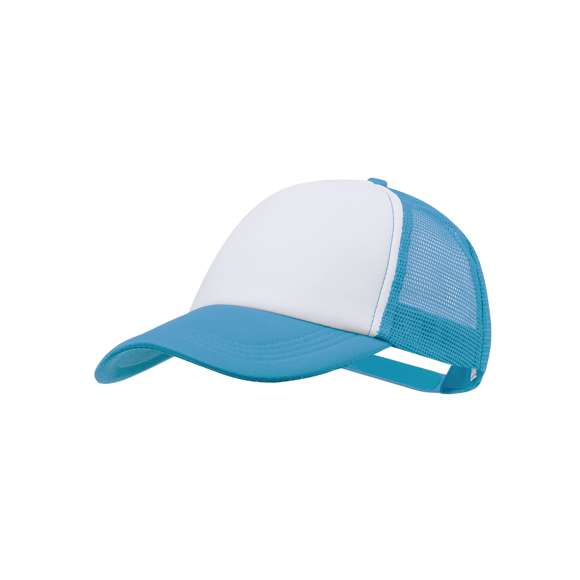 Gorra tipo trucker de 5 paneles en material 100% poliéster de suave acabado. En variada gama de vivos colores, con panel frontal en color blanco y cierre ajustable de plástico.