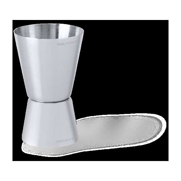 Medidor de bebidas en acero inox de acabado mate. Diseñado especialmente para marcaje en láser y presentado en caja de PVC.