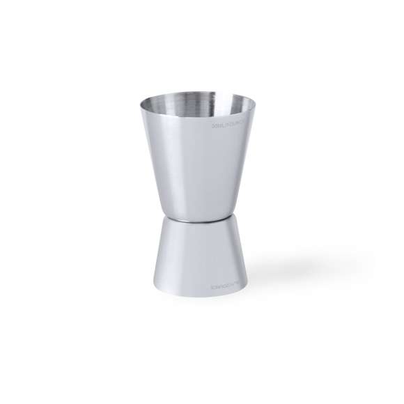 Medidor de bebidas en acero inox de acabado mate. Diseñado especialmente para marcaje en láser y presentado en caja de PVC.