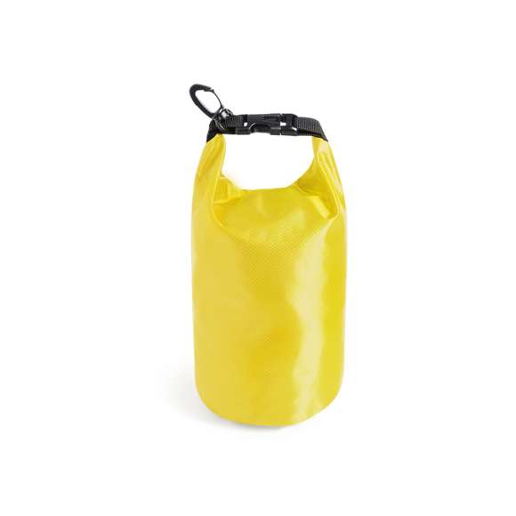 Bolsa impermeable de 2,3l de capacidad, fabricada en resistente ripstop. Cierre de seguridad, asa con hebilla de ajuste y mosquetón incluido. Disponible en variada gama de colores brillantes.