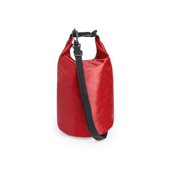 Bolsa impermeable de 9l de capacidad, fabricada en resistente ripstop. Con cierre de seguridad, asa con hebilla de ajuste, mosquetón, y cinta bandolera ajustable. Disponible en variada gama de colores brillantes.