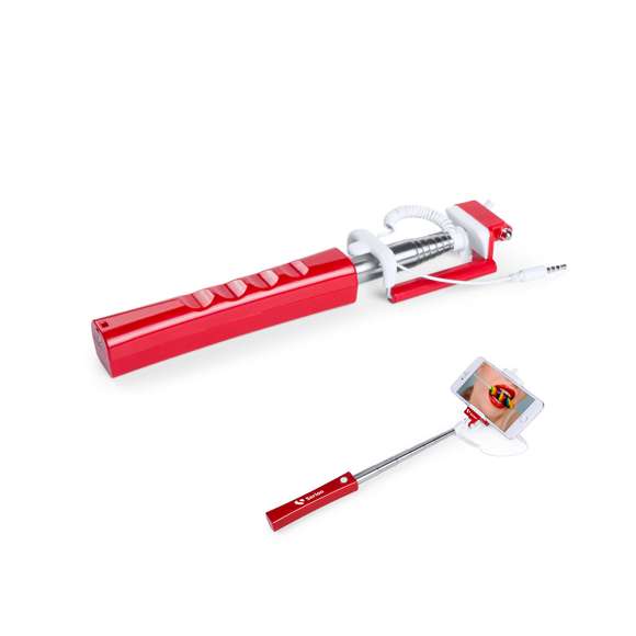  	Desenfadado palo selfie plegable de diseño patentado con conexión jack de 3,5mm, sistema antigiro, confortable mango ergonómico y disparador integrado. Recorrido de acero inox y sistema de almohadillas en el soporte para así ofrecer un óptimo ajuste y protección del smartphone, además de una tuerca de ajuste a fijar según la inclinación que se desee, para así hacerse selfies todavía más variados y divertidos. Compatible con todo tipo de smartphones y especialmente diseñado para marcaje en tampografía, con accesorios a juego y presentado en atractiva caja de diseño.