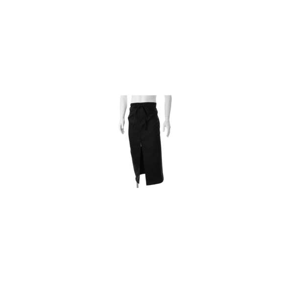  	Delantal para cintura fabricado en resistente poliéster y en elegante color negro. De corte por debajo de la rodilla y con cintas de ajuste.
