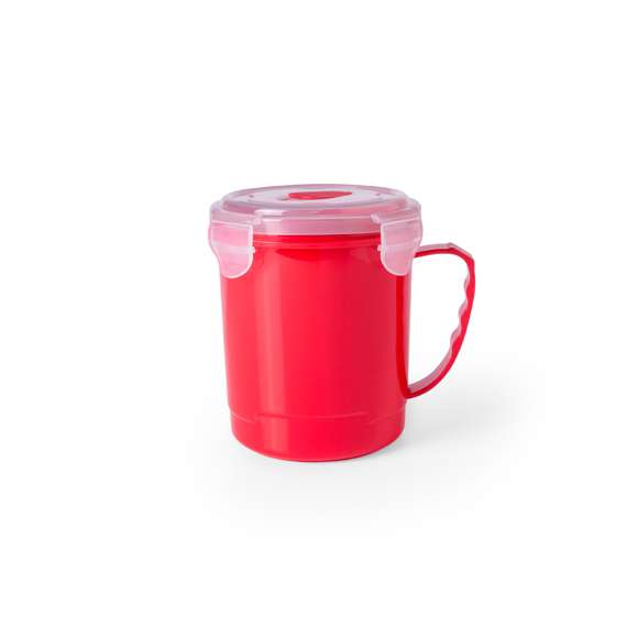 Tarro de 710ml de capacidad en resistente PP especialmente diseñado para líquidos. En variada gama en vivos colores, tapadera translúcida con 4 cierres, anilla de seguridad interior y dosificador integrado. Asa ergonómica a juego