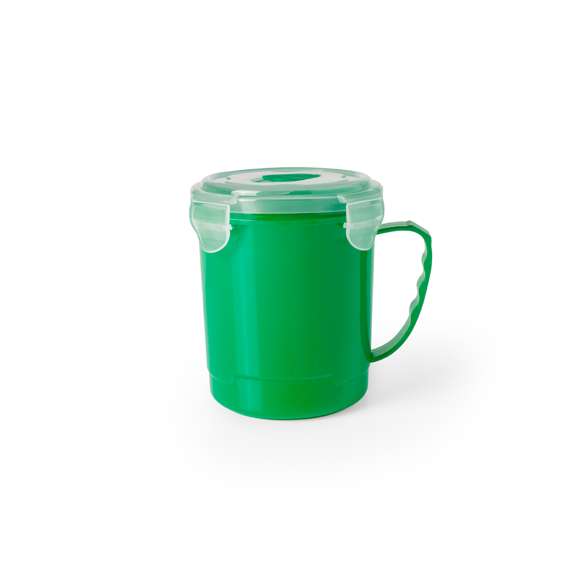 Tarro de 710ml de capacidad en resistente PP especialmente diseñado para líquidos. En variada gama en vivos colores, tapadera translúcida con 4 cierres, anilla de seguridad interior y dosificador integrado. Asa ergonómica a juego