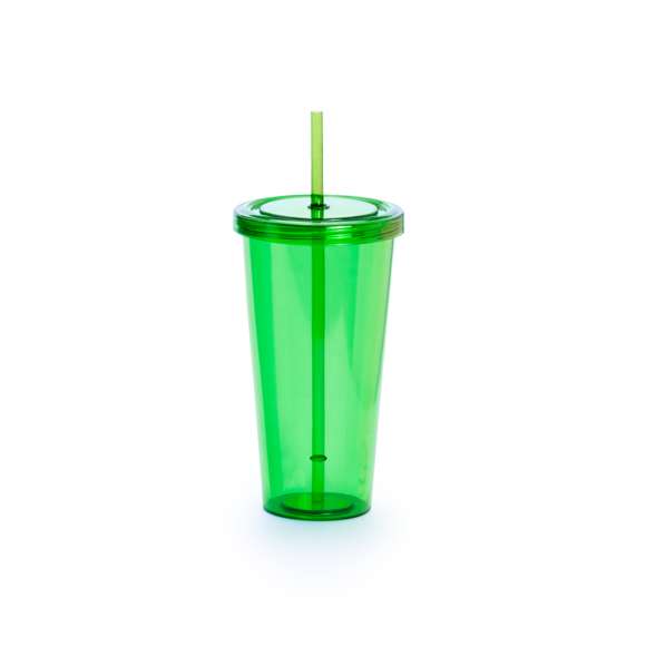 Divertido vaso de PS de 750ml de capacidad con cuerpo transparente en variada gama de vivos colores. Con tapa a rosca y pajita a juego.Disponible manual de instrucciones en español e inglés.