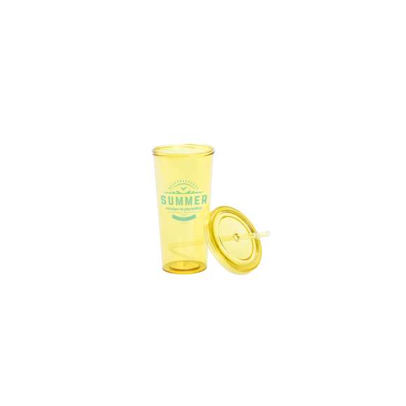 Divertido vaso de PS de 750ml de capacidad con cuerpo transparente en variada gama de vivos colores. Con tapa a rosca y pajita a juego.Disponible manual de instrucciones en español e inglés.