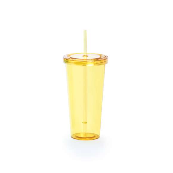 Divertido vaso de PS de 750ml de capacidad con cuerpo transparente en variada gama de vivos colores. Con tapa a rosca y pajita a juego.Disponible manual de instrucciones en español e inglés.