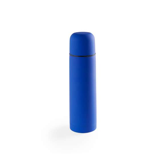 Termo de acero inox de 500ml de capacidad en diseño monocolor de vivos colores. Con dosificador de seguridad y tapa a rosca convertible en taza. Presentado en caja individual. Disponible manual de instrucciones en español e inglés.