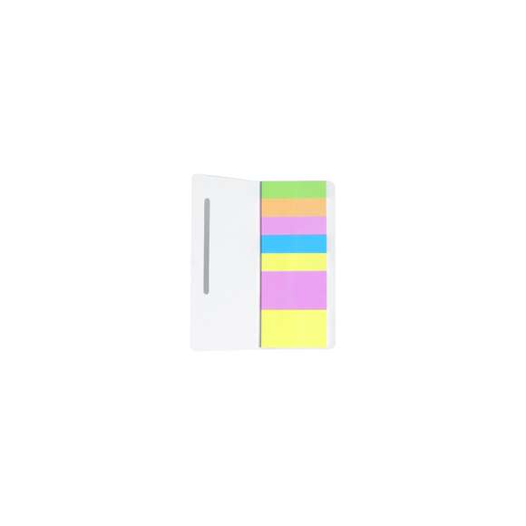 Bloc de notas adhesivas con tapa troquelada de suave tacto acabada en cartón de elegante color blanco. Con 20 notas adhesivas grandes y 100 mini notas adhesivas.