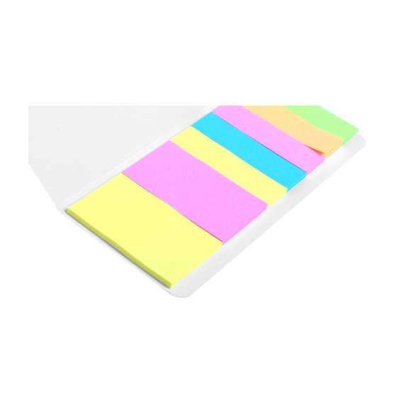 Bloc de notas adhesivas con tapa troquelada de suave tacto acabada en cartón de elegante color blanco. Con 20 notas adhesivas grandes y 100 mini notas adhesivas.