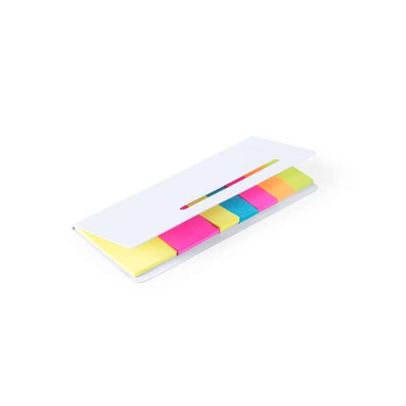 Bloc de notas adhesivas con tapa troquelada de suave tacto acabada en cartón de elegante color blanco. Con 20 notas adhesivas grandes y 100 mini notas adhesivas.