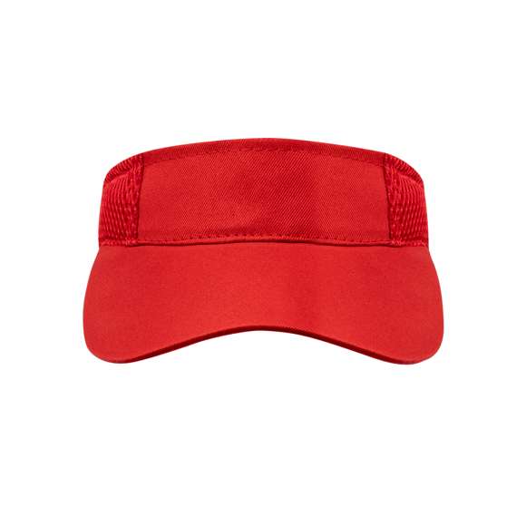 Visera de poliéster en vivos colores. Cierre ajustable de velcro y laterales acolchados con paneles de redecilla para el sudor.