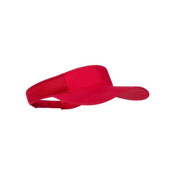 Visera de poliéster en vivos colores. Cierre ajustable de velcro y laterales acolchados con paneles de redecilla para el sudor.