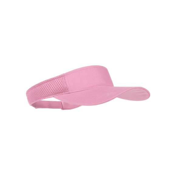 Visera de poliéster en vivos colores. Cierre ajustable de velcro y laterales acolchados con paneles de redecilla para el sudor.