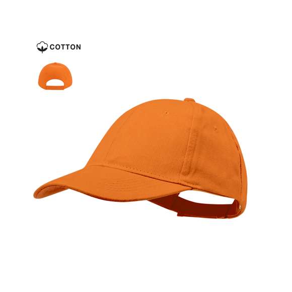 Gorra de 6 paneles en material 100% algodón peinado. En variada gama de vivos colores y con acolchado en visera. Orificios de ventilación bordados y cierre ajustable de velcro.