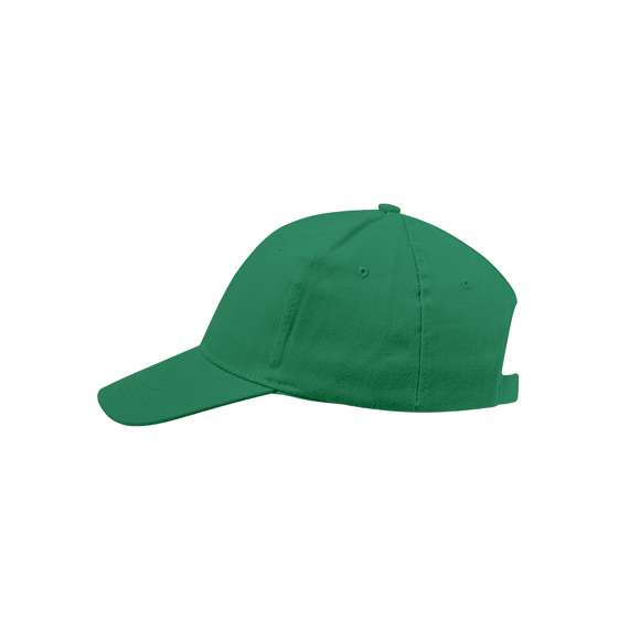 Gorra de 6 paneles en material 100% algodón peinado. En variada gama de vivos colores y con acolchado en visera. Orificios de ventilación bordados y cierre ajustable de velcro.