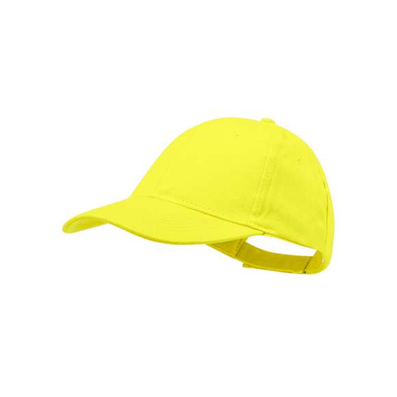 Gorra de 6 paneles en material 100% algodón peinado. En variada gama de vivos colores y con acolchado en visera. Orificios de ventilación bordados y cierre ajustable de velcro.