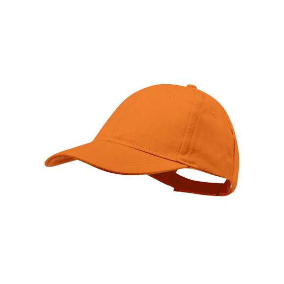 Gorra de 6 paneles en material 100% algodón peinado. En variada gama de vivos colores y con acolchado en visera. Orificios de ventilación bordados y cierre ajustable de velcro.