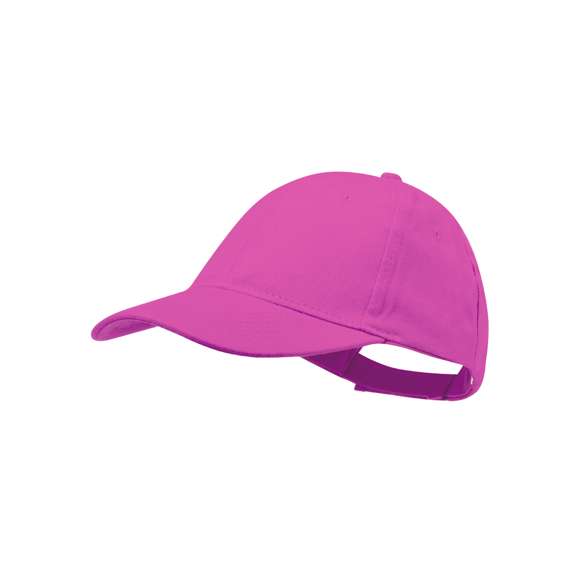Gorra de 6 paneles en material 100% algodón peinado. En variada gama de vivos colores y con acolchado en visera. Orificios de ventilación bordados y cierre ajustable de velcro.