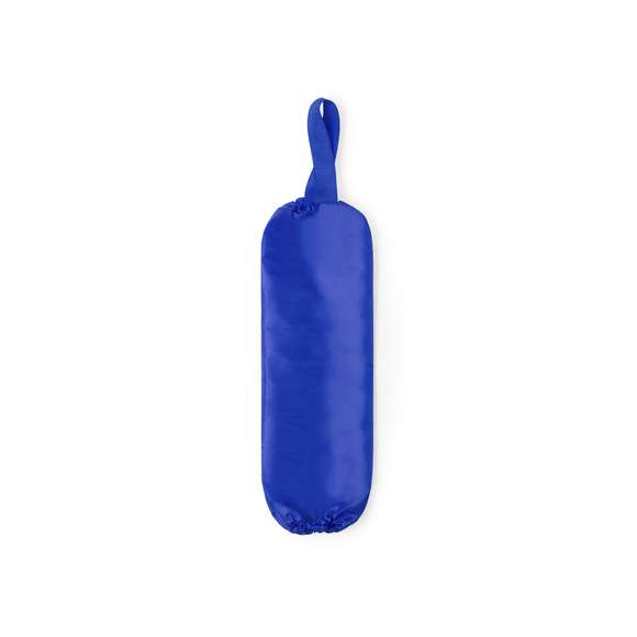 Bolsa de reciclaje para guardar bolsas de plástico. En suave poliéster 210D de alegres colores y con apertura superior e inferior. Con cinta a juego para colgar.