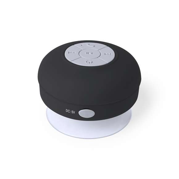 Altavoz con conexión Bluetooth® 5.0 y 3W de potencia. Tacto de goma y resistente a salpicaduras de agua, con ventosa en silicona de alta adherencia en la base. Función manos libres, con cable de carga incluido, compatible con iOS y Android. Presentado en atractiva caja de diseño, con manual de instrucciones en español e inglés. Disponible en extensa gama de colores.