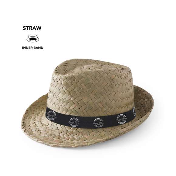 Sombrero de paja. Fabricado con paja trenzada en color blanco o verde natural, su forma de confeccionarlo hace que sea transpirable. Cuenta con una cinta interior para que sea más confortable.