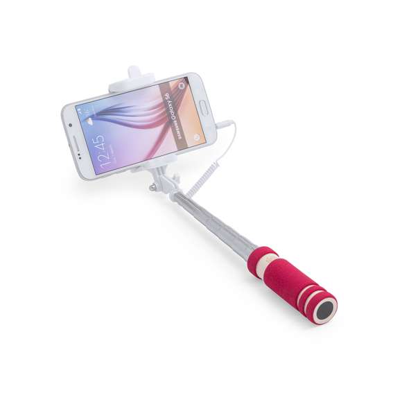  	Compacto palo selfie plegable, de diseño minimalista, con conexión jack de 3,5mm, sistema antigiro y disparador integrado en mango. Recorrido de acero inox y sistema de almohadillas en el soporte para así ofrecer un óptimo ajuste y protección del smartphone, además de una tuerca de ajuste a fijar según la inclinación que se desee, para así hacerse selfies todavía más variados y divertidos. Compatible con todo tipo de smartphones y especialmente diseñado para marcaje en mango a láser, con accesorios a juego y presentado en atractiva caja de diseño.
