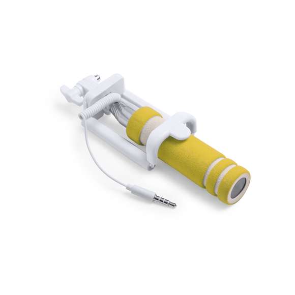  	Compacto palo selfie plegable, de diseño minimalista, con conexión jack de 3,5mm, sistema antigiro y disparador integrado en mango. Recorrido de acero inox y sistema de almohadillas en el soporte para así ofrecer un óptimo ajuste y protección del smartphone, además de una tuerca de ajuste a fijar según la inclinación que se desee, para así hacerse selfies todavía más variados y divertidos. Compatible con todo tipo de smartphones y especialmente diseñado para marcaje en mango a láser, con accesorios a juego y presentado en atractiva caja de diseño.