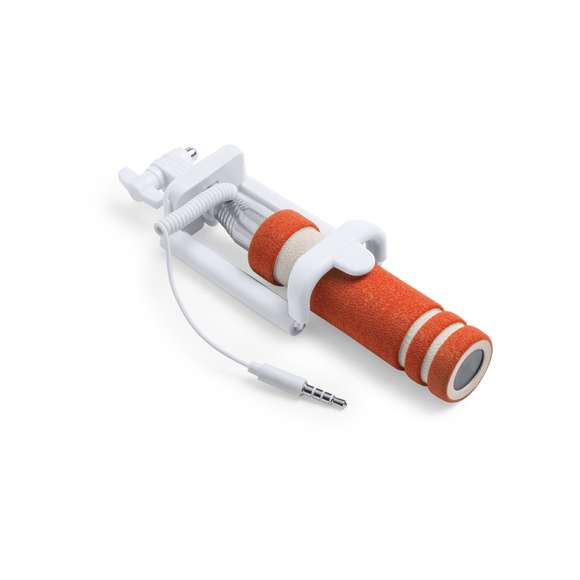  	Compacto palo selfie plegable, de diseño minimalista, con conexión jack de 3,5mm, sistema antigiro y disparador integrado en mango. Recorrido de acero inox y sistema de almohadillas en el soporte para así ofrecer un óptimo ajuste y protección del smartphone, además de una tuerca de ajuste a fijar según la inclinación que se desee, para así hacerse selfies todavía más variados y divertidos. Compatible con todo tipo de smartphones y especialmente diseñado para marcaje en mango a láser, con accesorios a juego y presentado en atractiva caja de diseño.