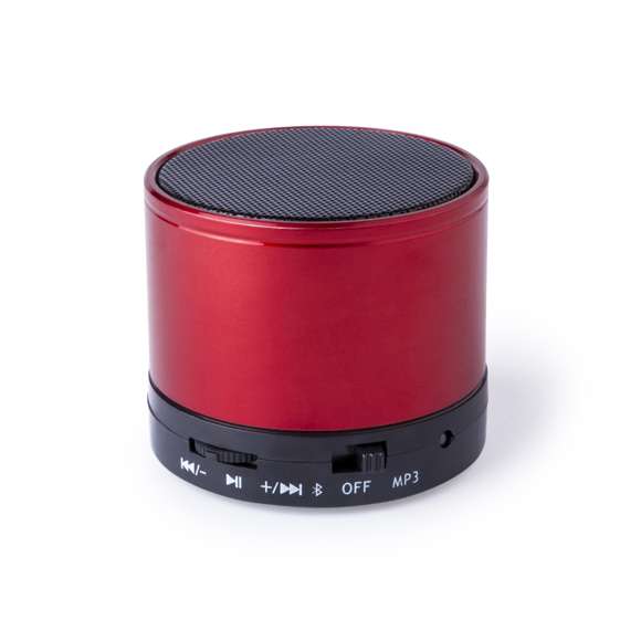 Compacto altavoz con conexión Bluetooth® 5.0 Y 3W de potencia.Función manos libres,  ranura para tarjetas mini SD de hasta 64 GB de capacidad, función radio FM y entrada auxiliar de línea mediante conexión jack de 3,5mm. Con soportes de goma antideslizantes en la base. Compatible con iOS y Android, incluye cable de carga y cable auxiliar jack de 3,5mm. Presentado en atractiva caja de diseño, con manual de instrucciones en español e inglés. Disponible en extensa gama de colores metalizados.